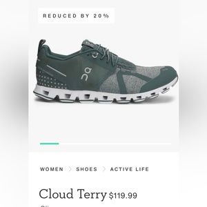 On Running, women’s cloud terry, olive. 9.5 running shoe